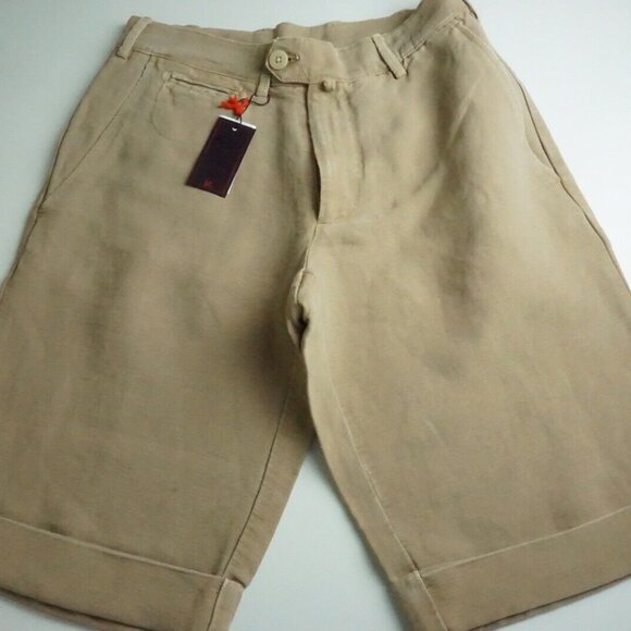 Isaia Napoli Bermuda Tinto Cotton Blend Brown Distressed Shorts 46R BRAND NEW - Picture 1 of 7